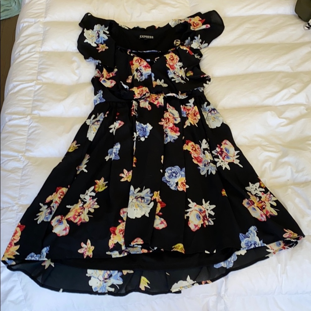 Express Floral Cross Front Mini Dress